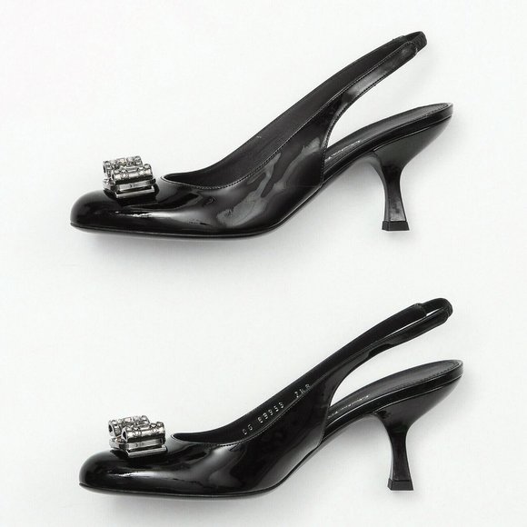 Salvatore Ferragamo Sernio Black Patent Leather Slingback Pumps - Size 7.5 B - Picture 3 of 6
